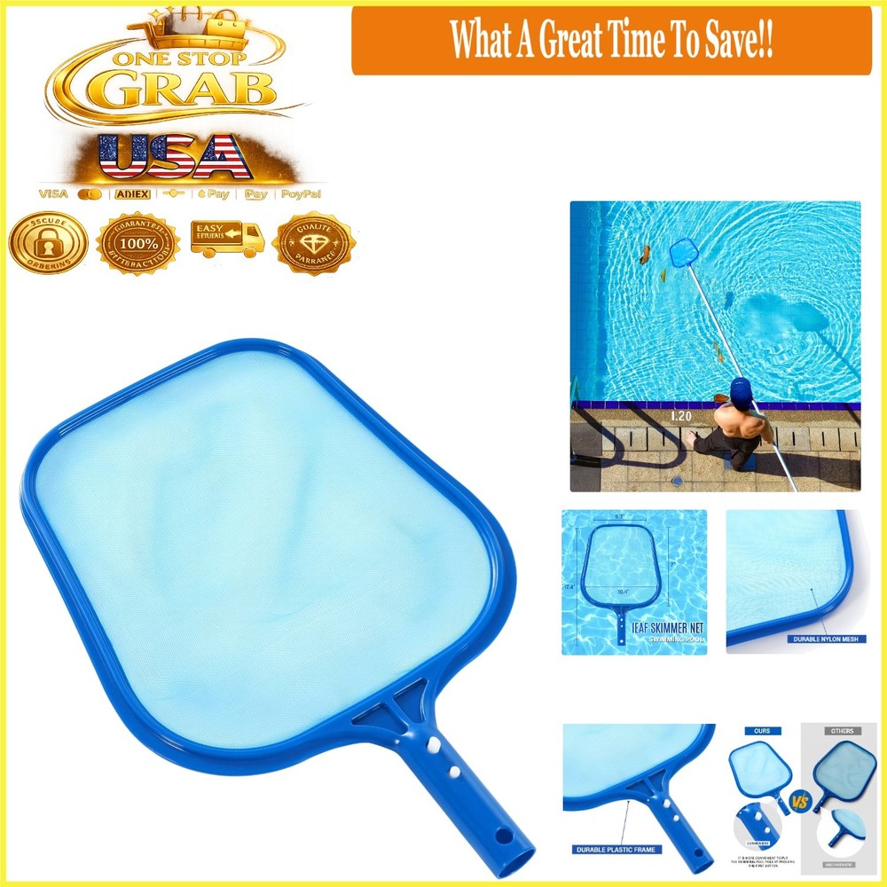Dark Blue Pool Skimmer Net with Solid Plastic Frame & Fine Mesh 9.3x7 Inch