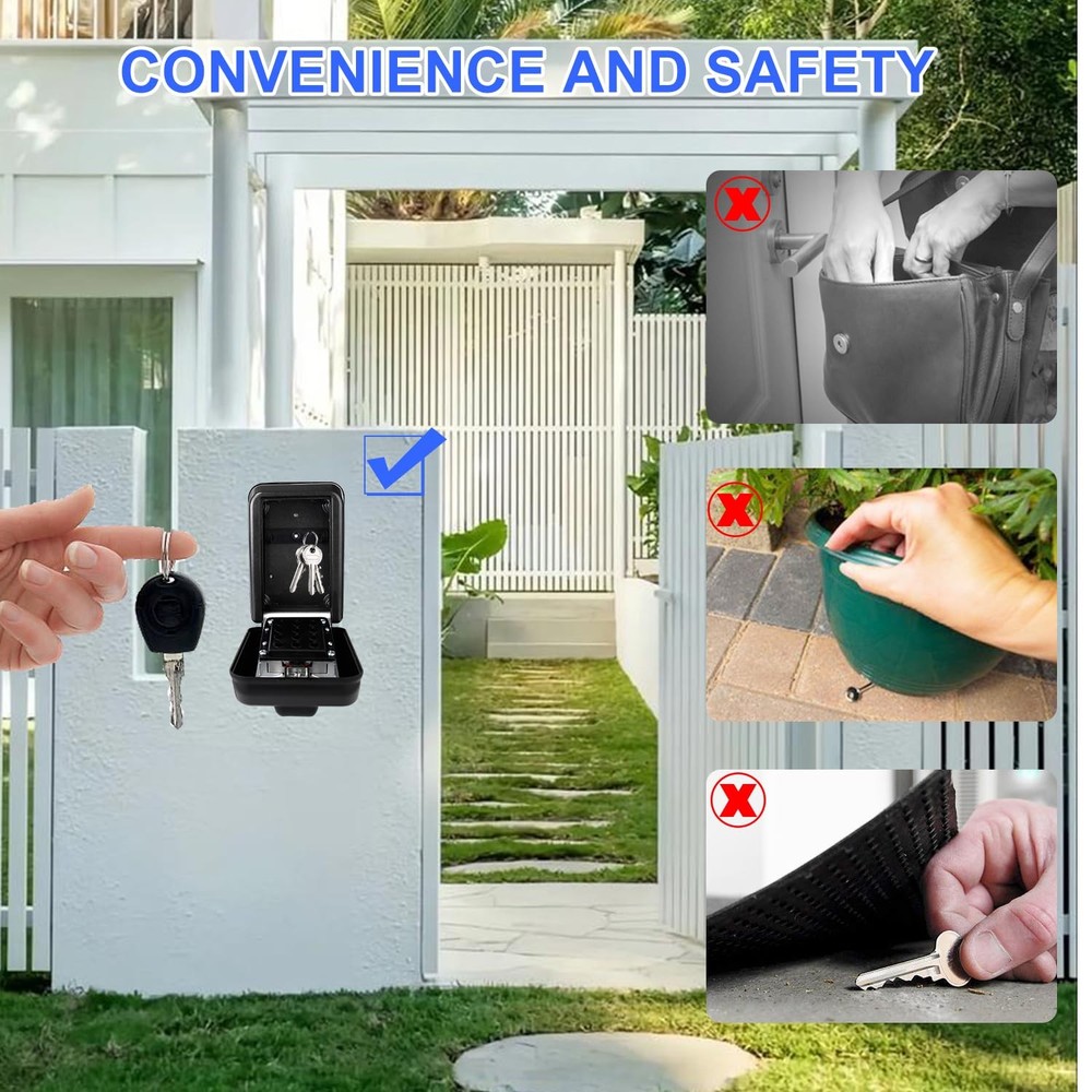 Key Lock Box, 12-Digit Code, Weatherproof Wall Mount, Large Capacity 5-8 Keys...