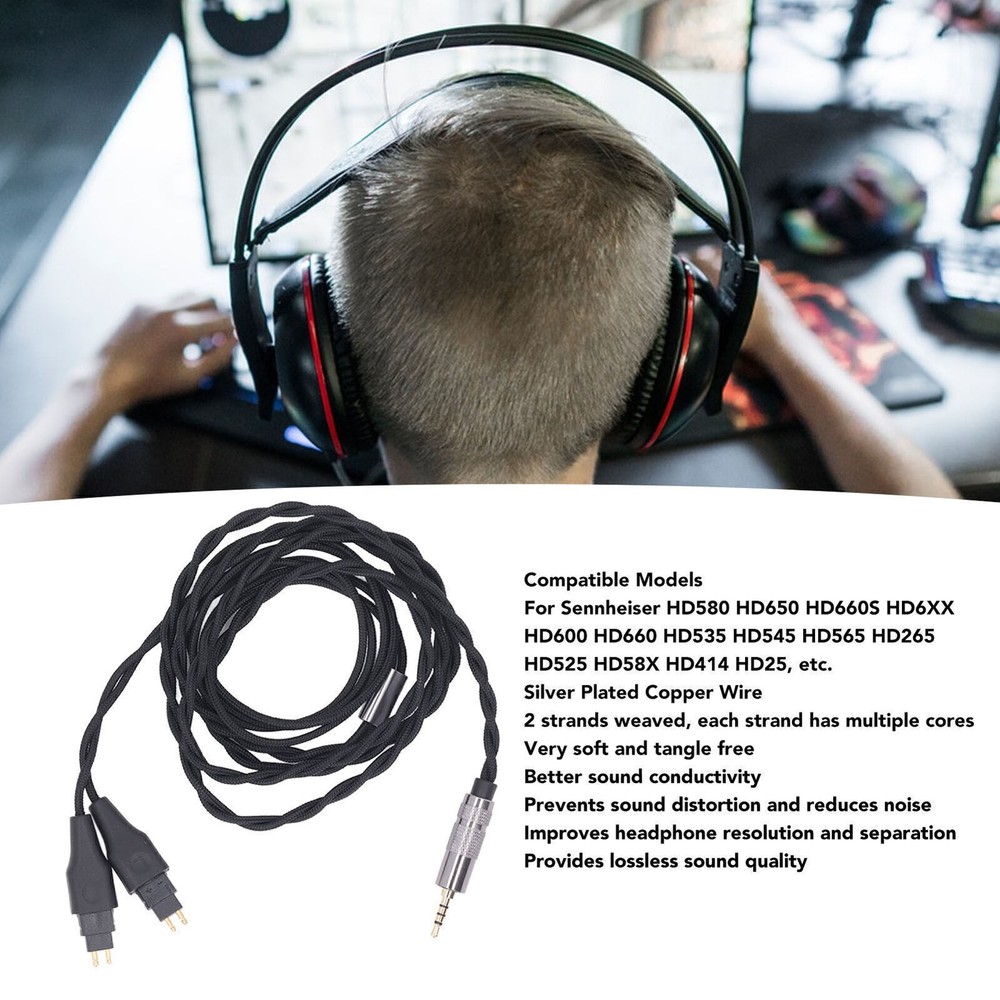 Headphone Replacement Cable 2.5mm Balanced Plug Silver Plated Copper Headset .