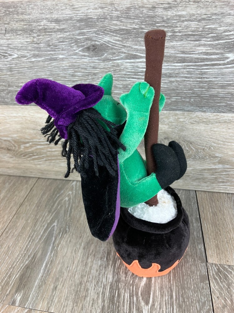 Halloween Witch Broom Cauldron Laughing Spinning Plush 11”