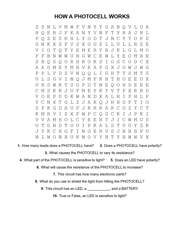 5th Grade- Lesson Plan #Exp03 "HOW A PHOTOCELL WORKS" Science-Electronics