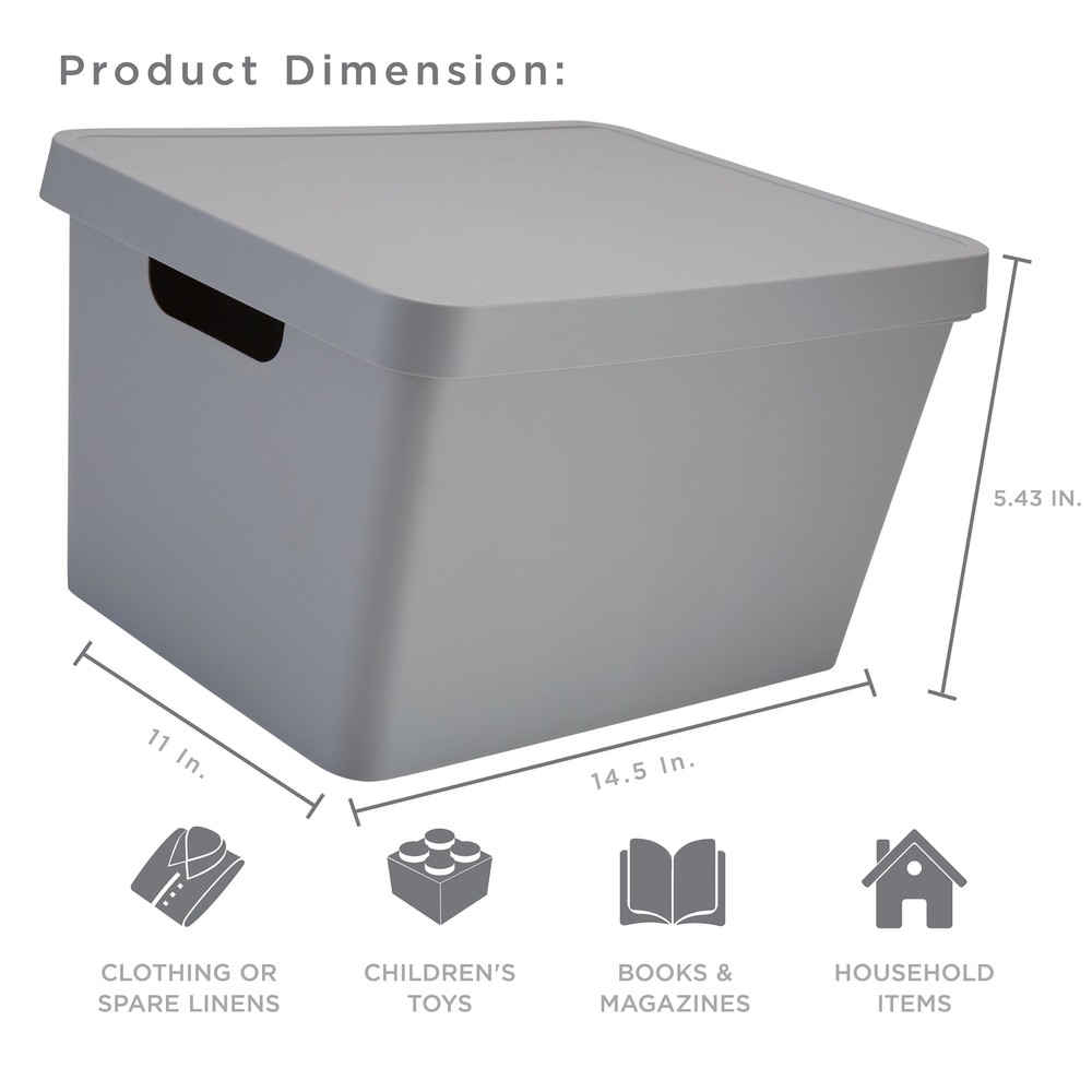 Large Vinto Storage Box with Lid in Grey Polypropylene