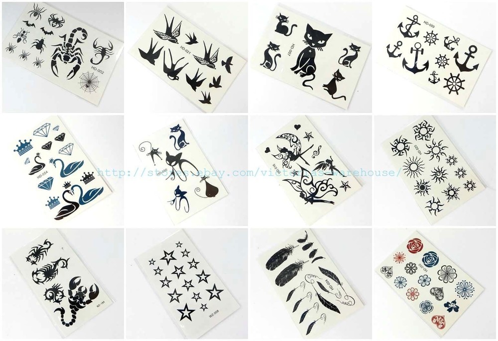 12 sheets tiny micro tattoo finger face ear wrist neck temporary tattoo