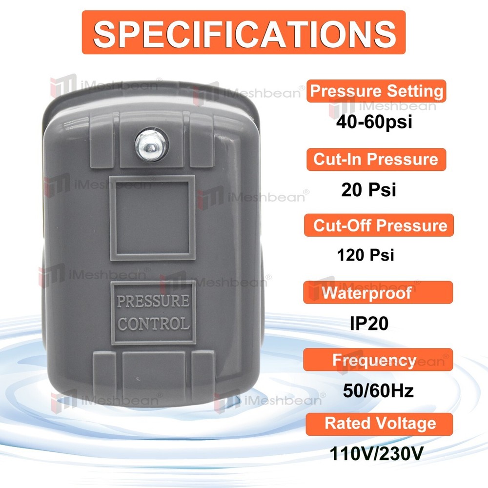 40-60 PSI Well Water Pump Pressure Control Switch Adjustable Double Spring Pole