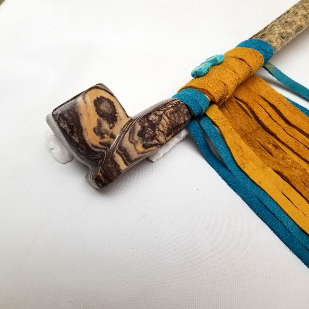 18" Marbled Soapstone Peace Pipe, Apache Bear Spirit Peacepipe