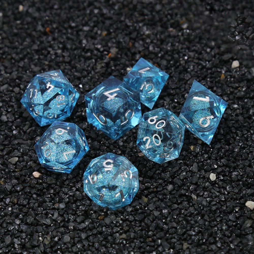 7PCS Blue Quicksand Polyhedral Dice Set (7) For Vampire Dungeons & Dragons RPG