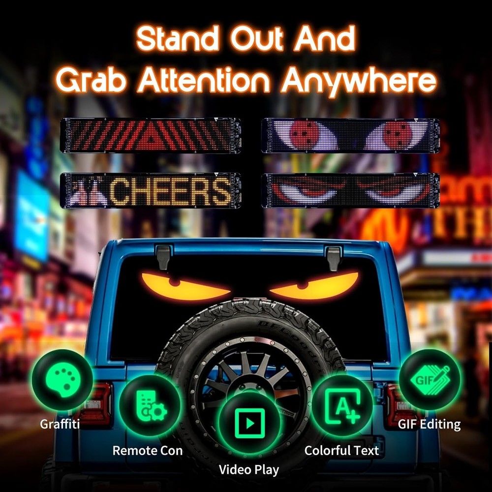 2PCS LED Eyes for Car Windshield, 23.62"x4.72" Flexible LED Devil Eye Lights