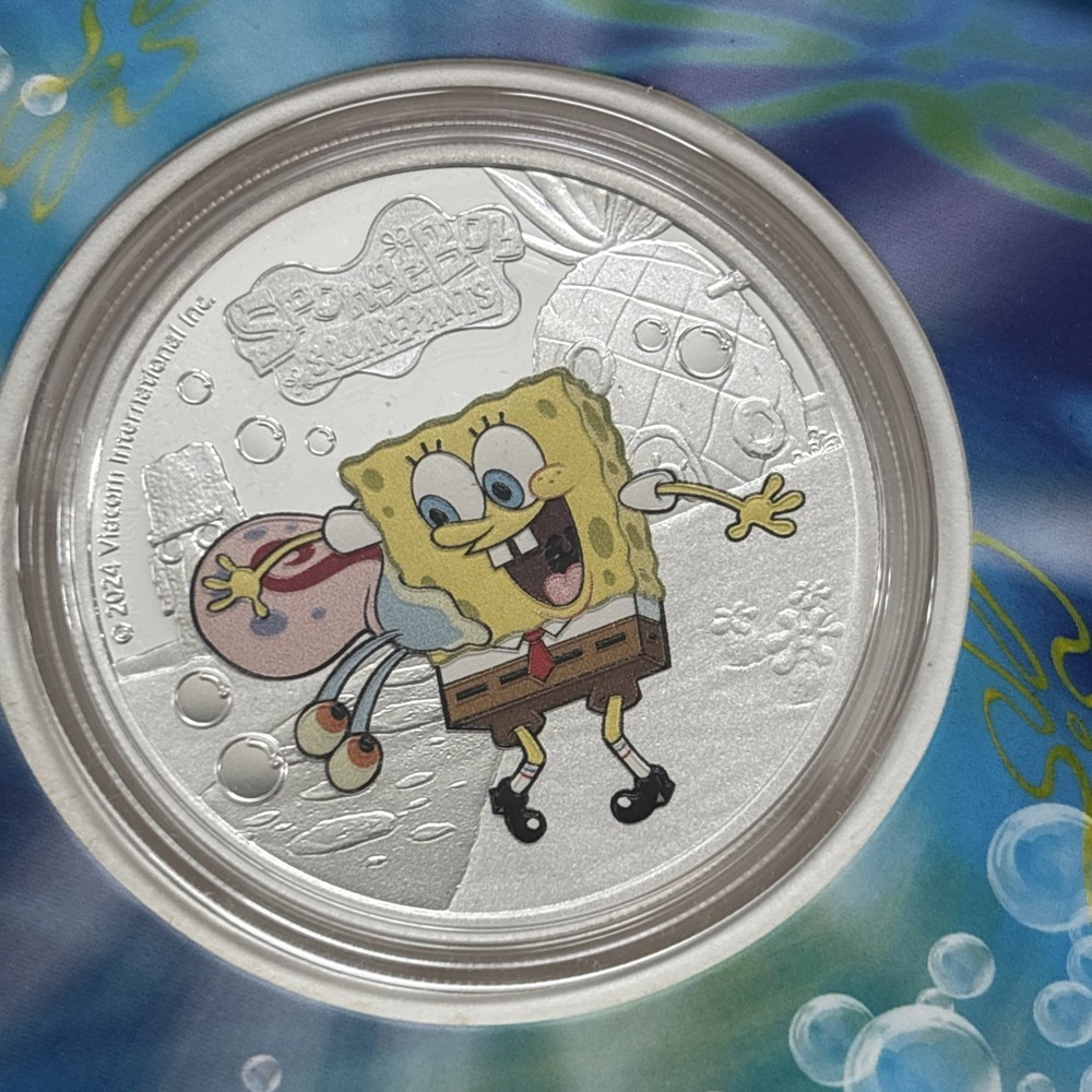 2024 SPONGEBOB SQUAREPANTS SPONGEBOB and GARY 1 oz Silver Proof Colorized BOXCOA