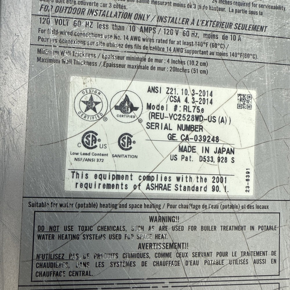 rinnai tankless water heater Parts Or Repair With Box No Controller Unit