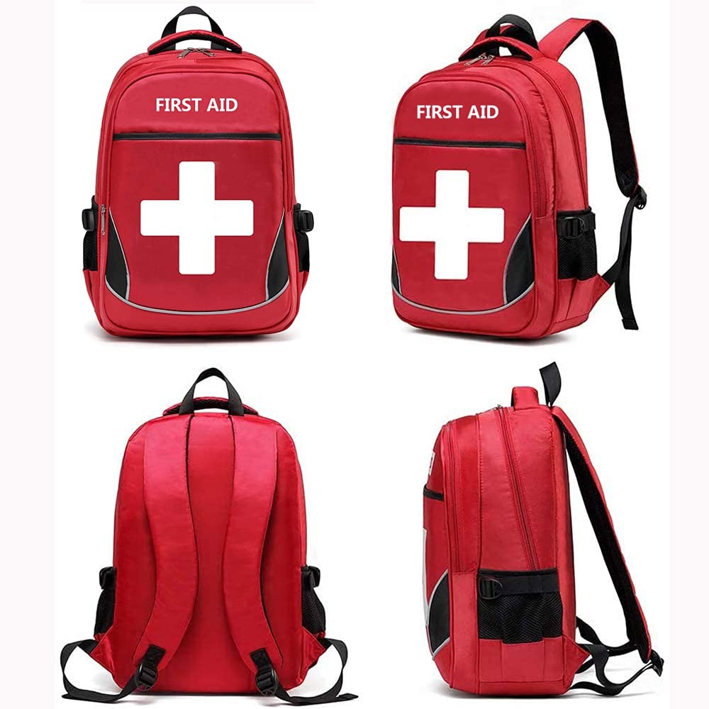 Red First Aid Bag Empty Trauma Backpack Multi-Pocket for Camping & Travel