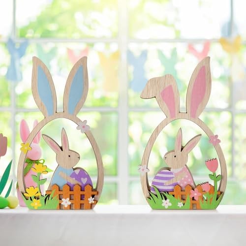Yousoontic 2 Pcs Easter Decorations for the Home Easter Wooden Table