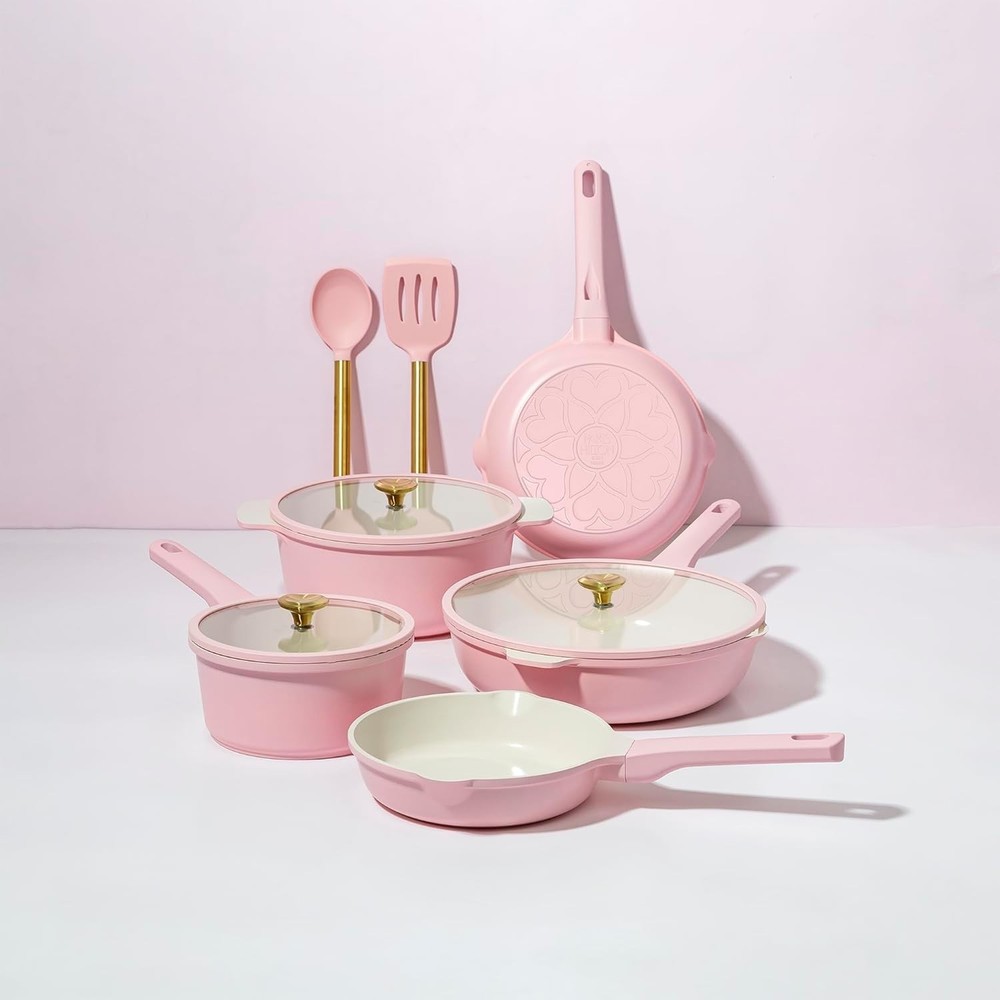 Ceramic Nonstick Cookware Set, Cast Aluminum with Dual Layer Nonstick Coating,