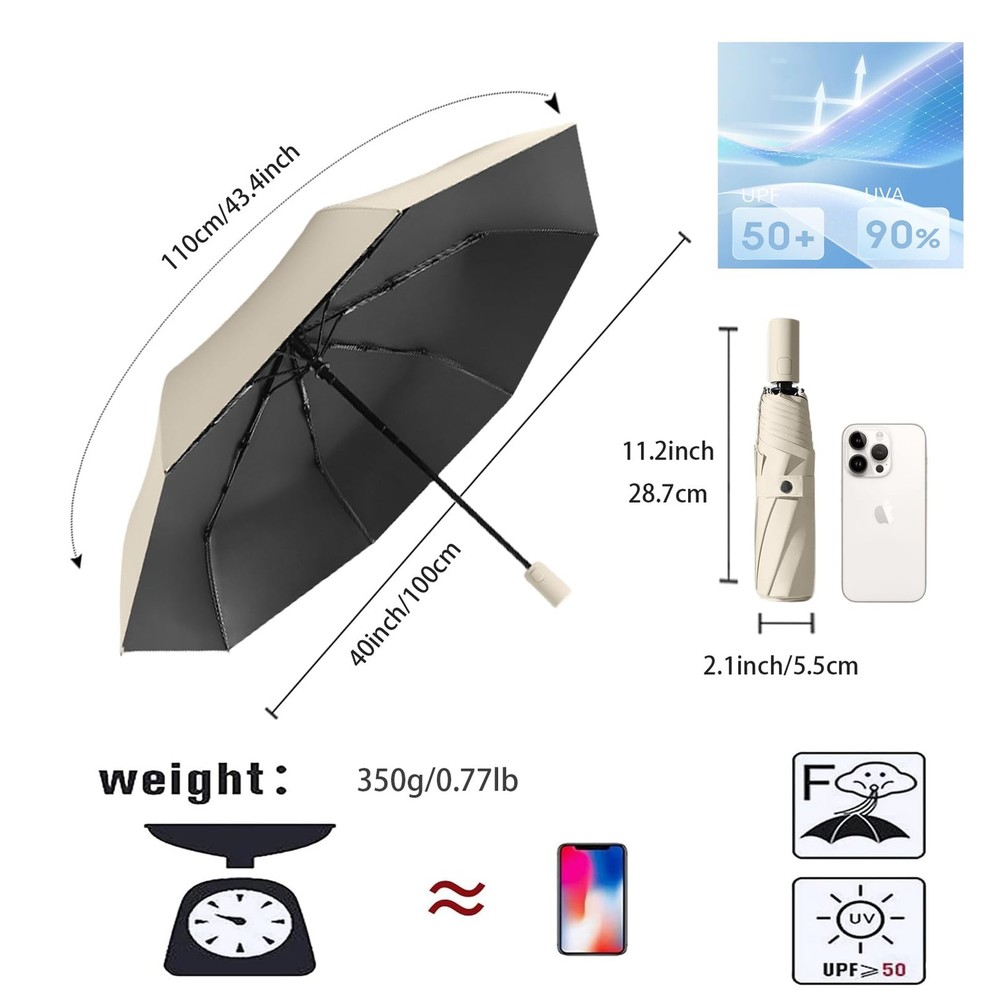 Travel Folding Umbrella Automatic Open/Close Handle Coating 40inch, Black