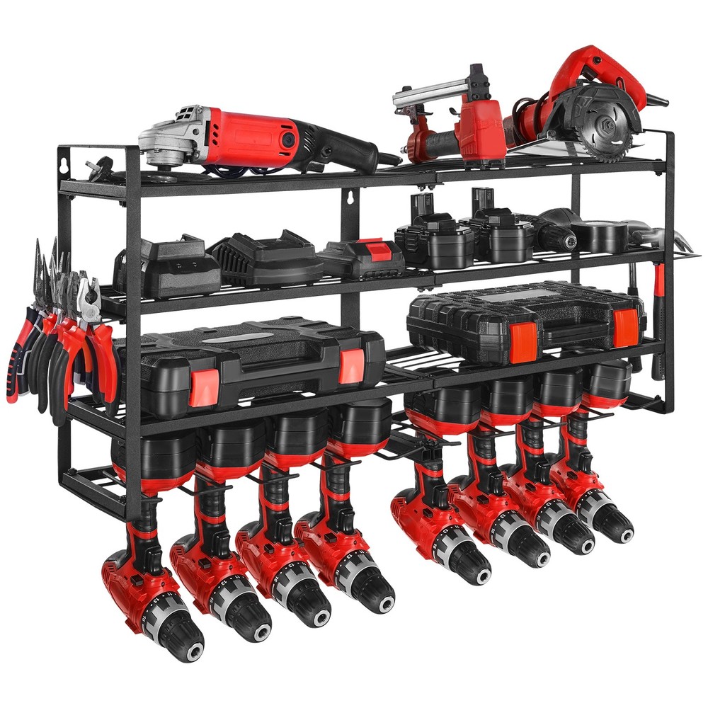 VEVOR Power Tool Organizer Wall Mount 4-Layer Tool Storage Rack 8 Drill Holders