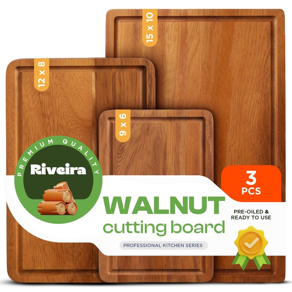 Walnut Cutting Board Set – Versatile And Durable: Set Of 3 Pcs Rectangular Wo...