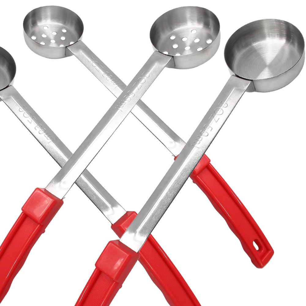 4 PCS 2 oz Portion Control Serving Spoons Measuring Ladle Scoops Red Set