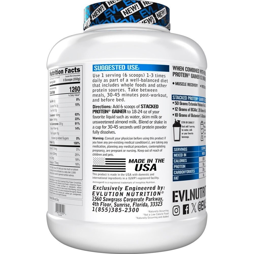 Evlution Nutrition Stacked Protein Gainer -50g Protein Per Serving- 6lb