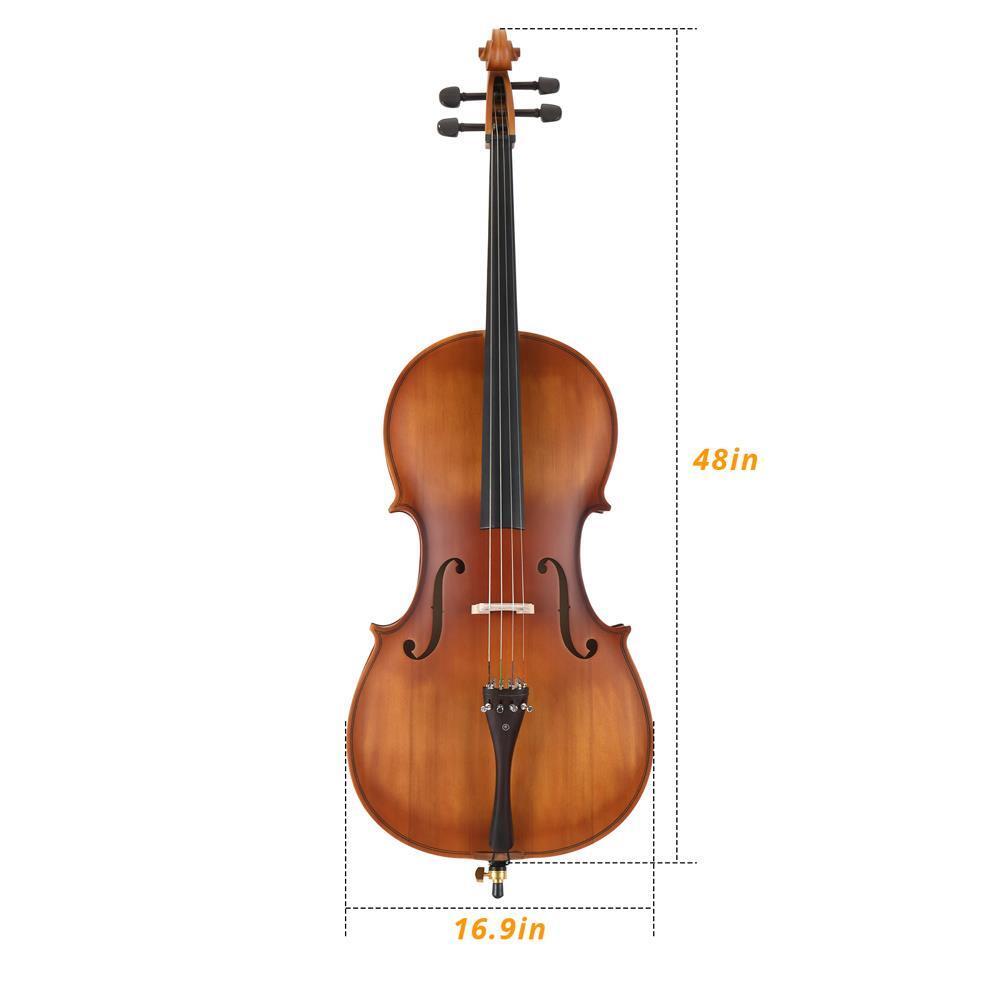 Full Side 4/4 Matte Natural Color Spruce Panel Cello with Bag Case Strings