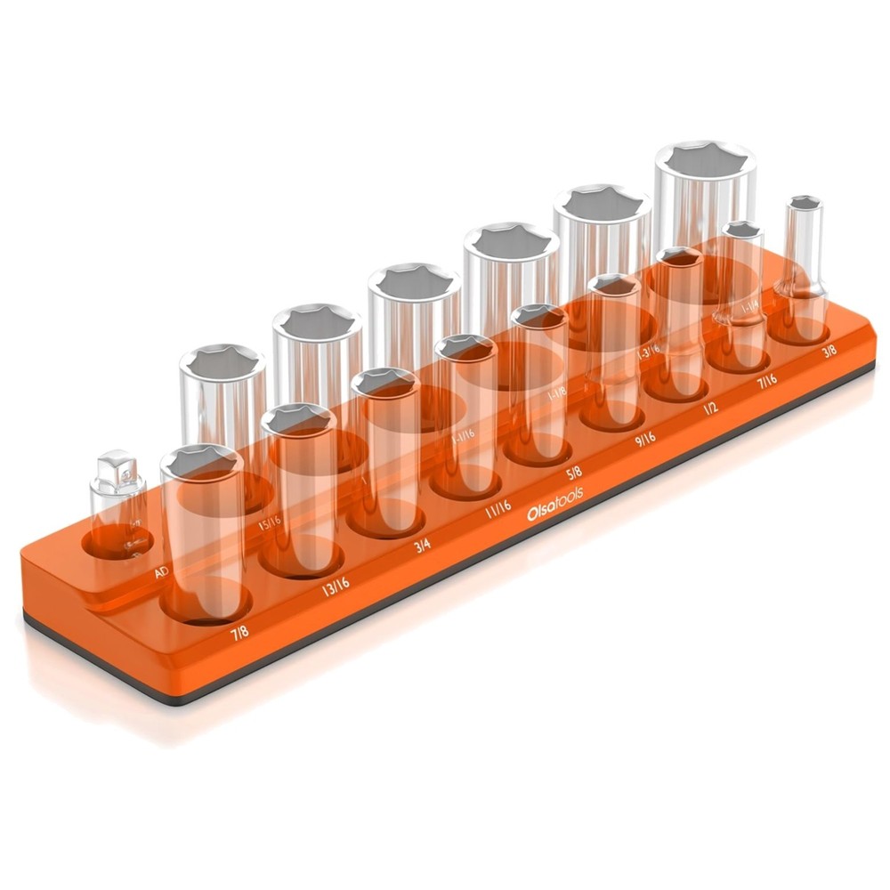 Orange Magnetic Socket Organizer - Professional Tray