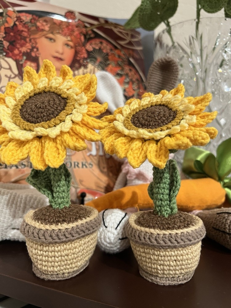 Handmade Crochet Sunflower In A Pot