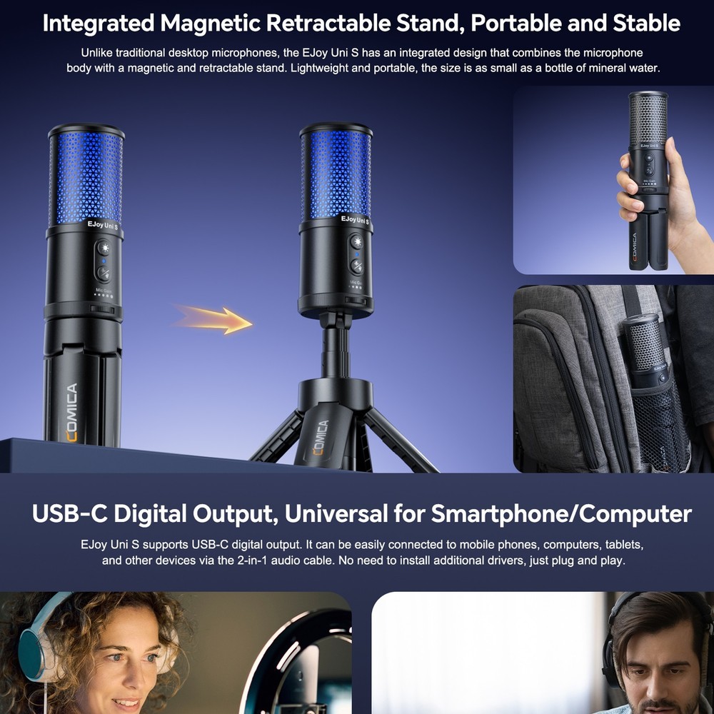 Comica Ejoy Uni S USB Microphone with Retractable Stand- 48kHz/24bit Recording