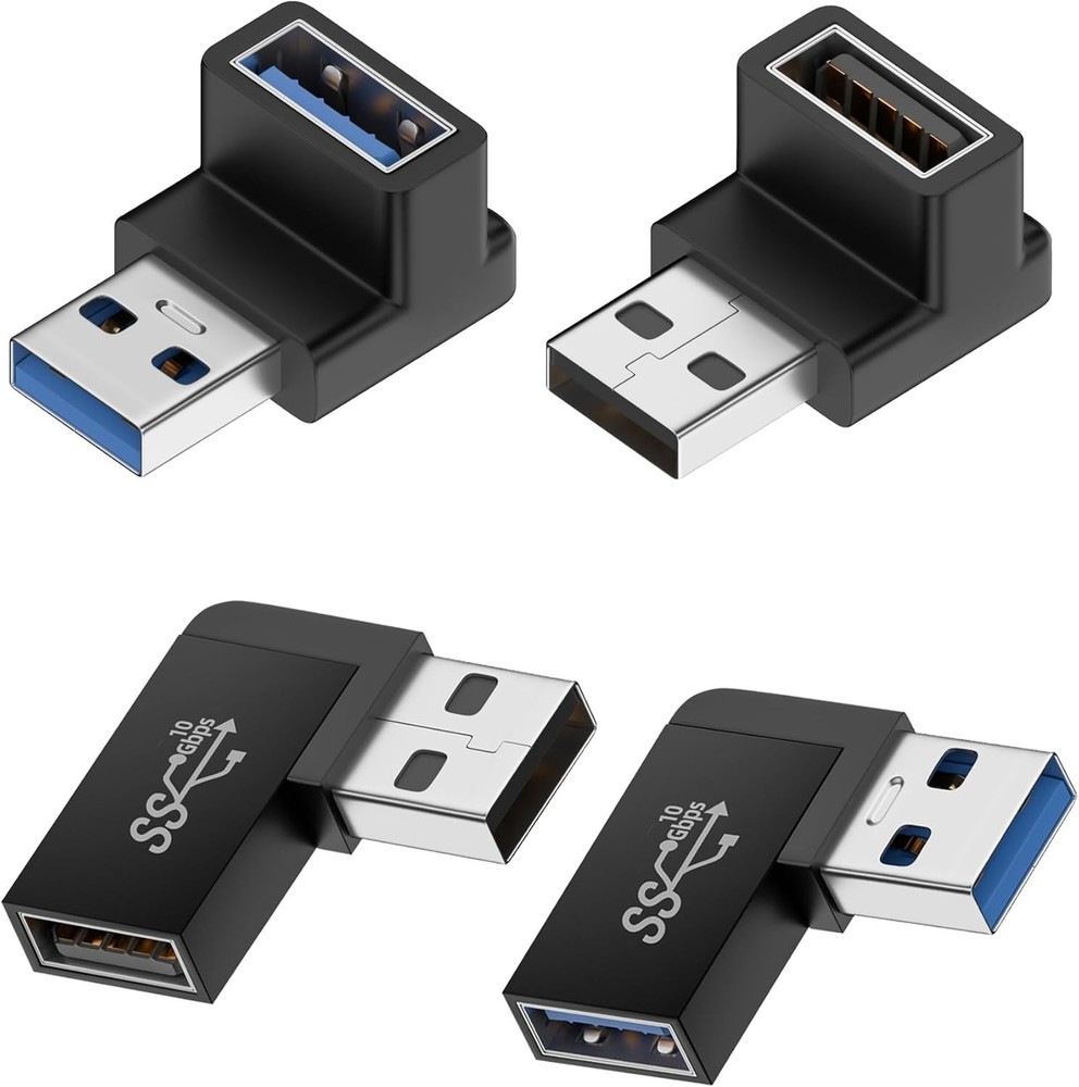 4-Pack USB 3.0 90 Degree Angle Connectors for Fast Charging & Data Transfer