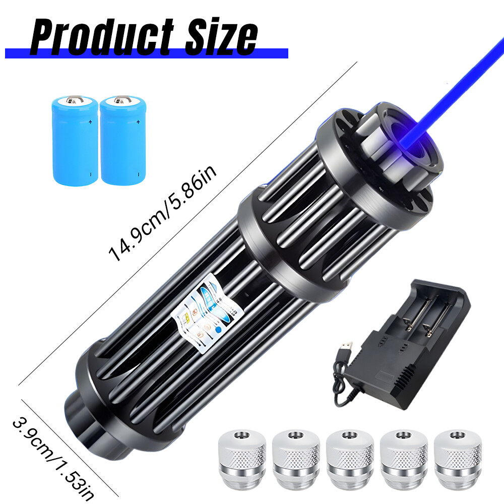 High Power Adjustable Blue Burning Laser Pointer Visible Dot Torch Light 5 Heads