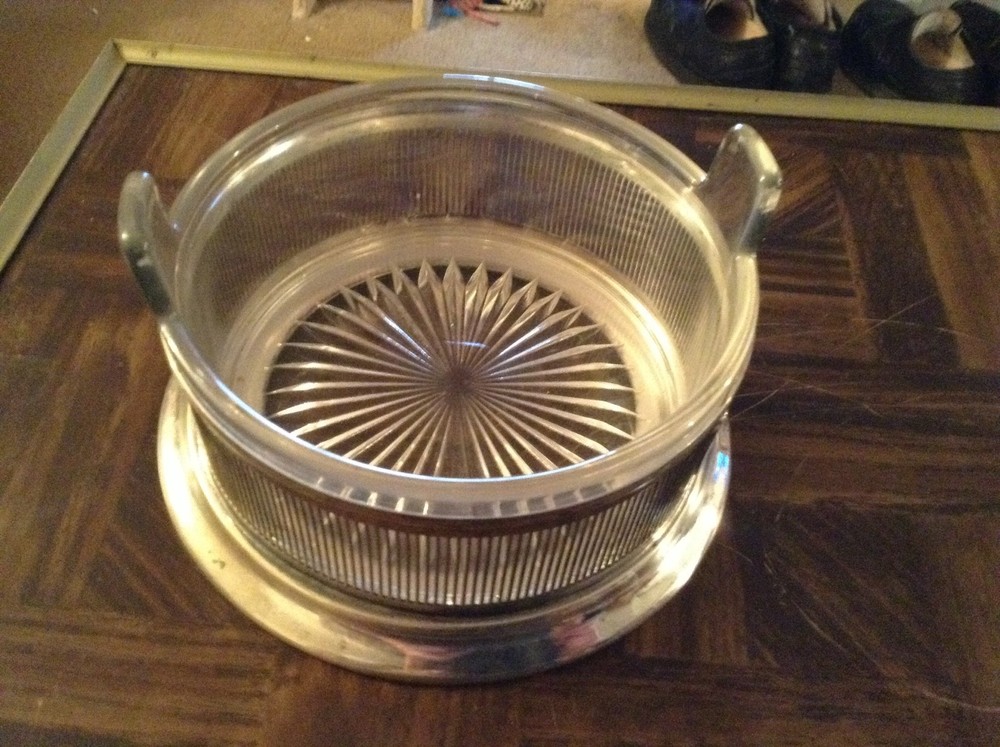 Silver plate and glass dish