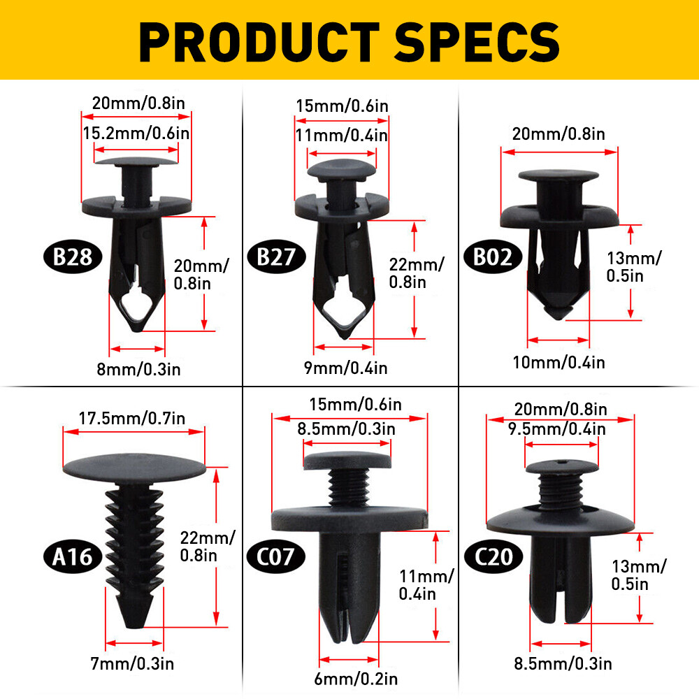 190Pcs Car Clips for Hole Plastic Rivets Fender Retainer Fastener Push Bumper