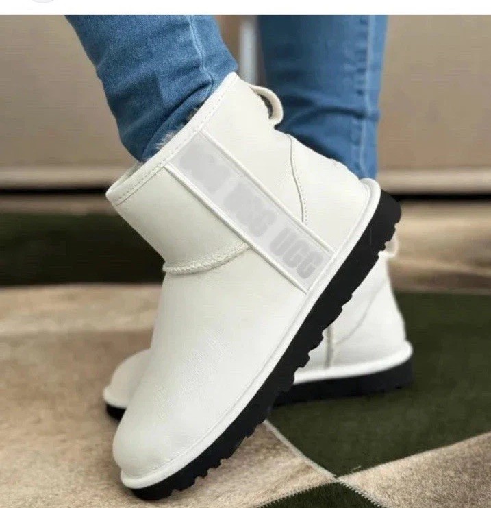 UGG White Classic Mini Side Logo Ankle Boots Women’s Size 10