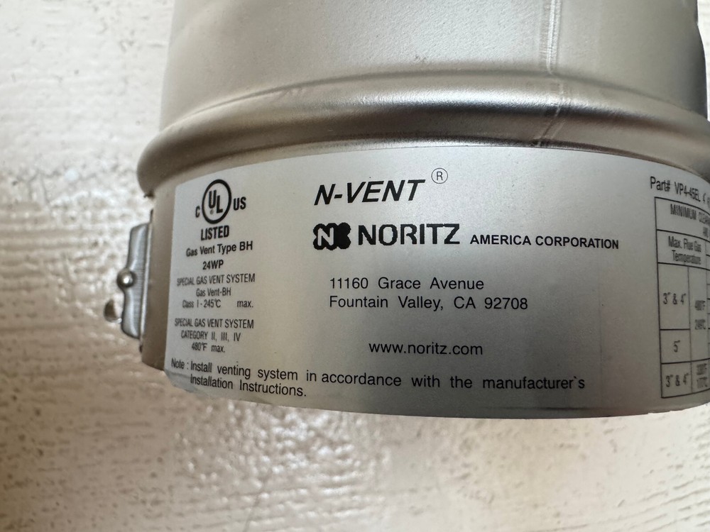 Noritz VP4-45EL 45 Degree Elbow Vent Pipe - Stainless Steel - 4" Diameter
