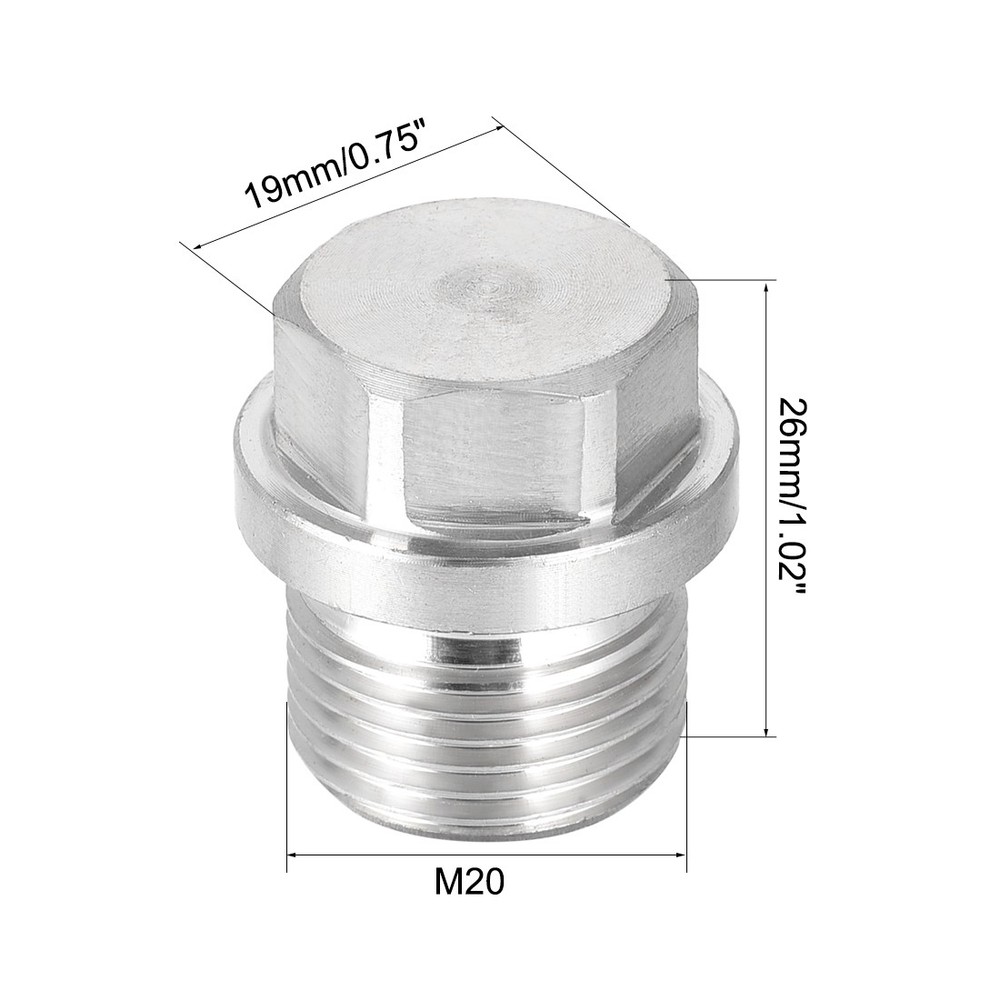 M20 x 1.5 Male Hex Head Plug 304 Stainless Steel Solid Thread Pipe Fitting 2Pcs