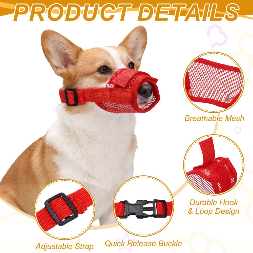 Dog Muzzle Soft Mesh Muzzle Mouth Guard Cover Red M