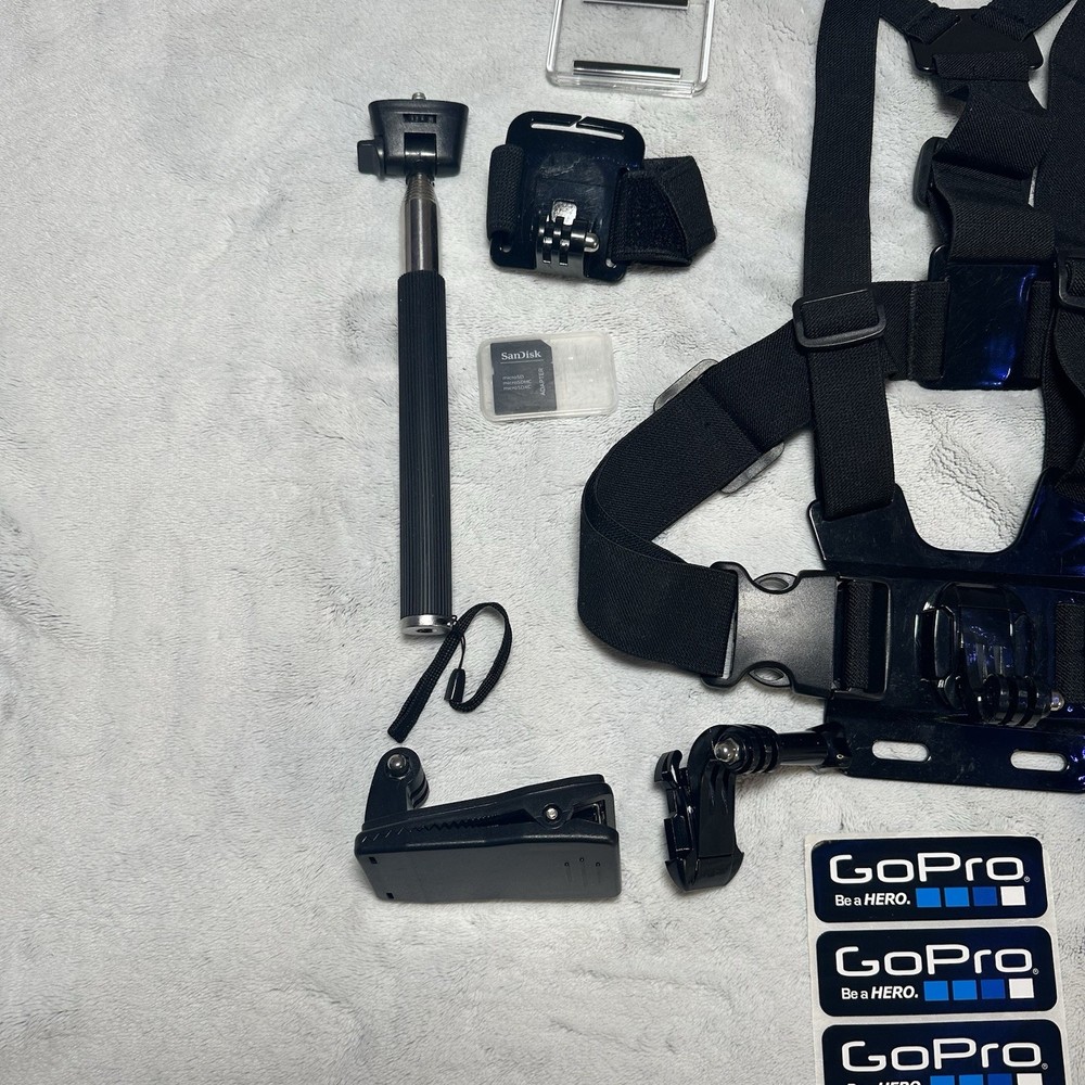 GoPro Accessory Bundle Chest Mount Head Strap Selfie Stick Mounts + Case Lot