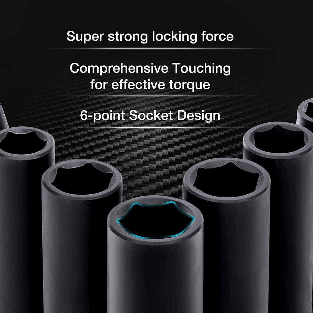 10PC 3/8" Dr Deep Impact Socket Set 6 Point Deep Impact Socket SAE Extension Bar