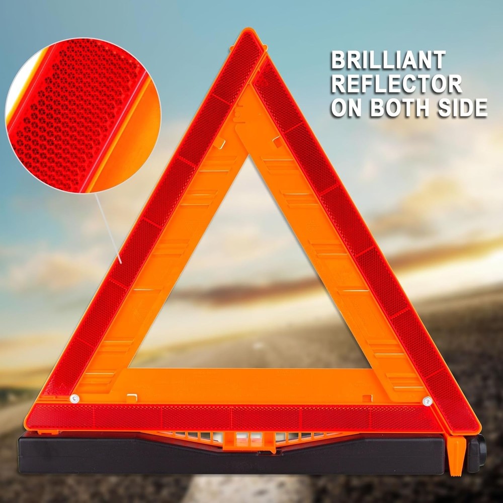 High Visibility 3 Pack Warning Triangles for Roadside Safety - Instant Alert