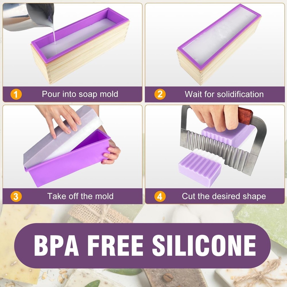 Professional Silicone Soap Mold - 42oz Rectangular Set with Wood Box Included