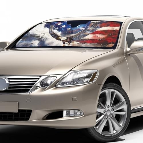 Print Car Sun Shade for Windshield, Foldable Car Front American Flag Eagle
