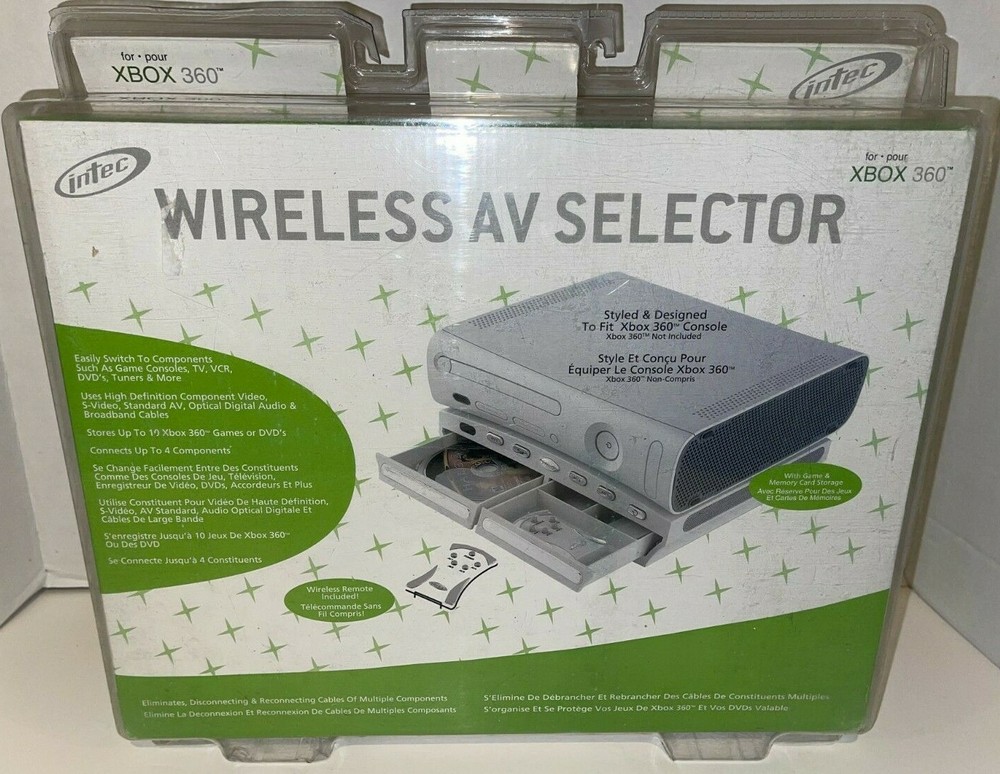 Intec wireless AV selector Xbox 360 Storage AV Switch 4 input component or RCA