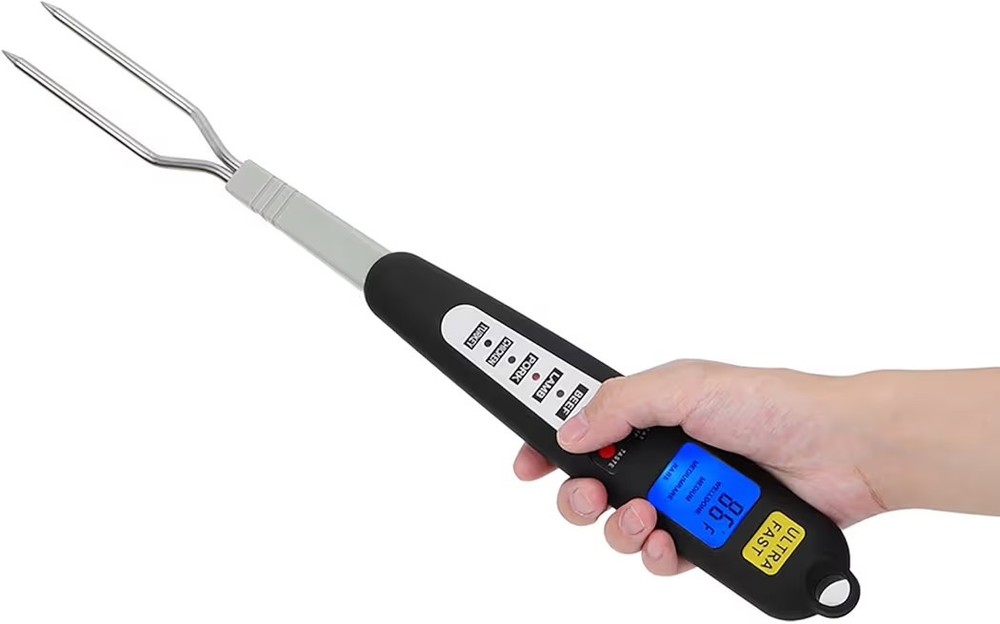 Digital Meat Thermometer Fork, Read Meat BBQ Fork Thermometer with Dual Probe...