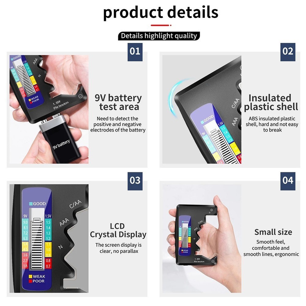 Battery Tester Battery Check Black Capacitance Diagnostic Tool 92*63*14mm