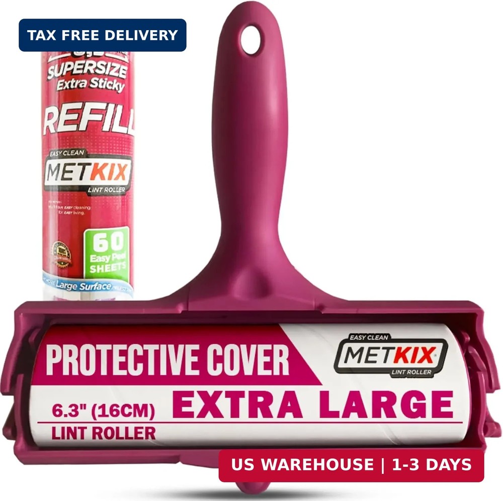 Large Lint Roller 6.3" with Extra Refill -120 Sticky Sheets, Protective Cover De