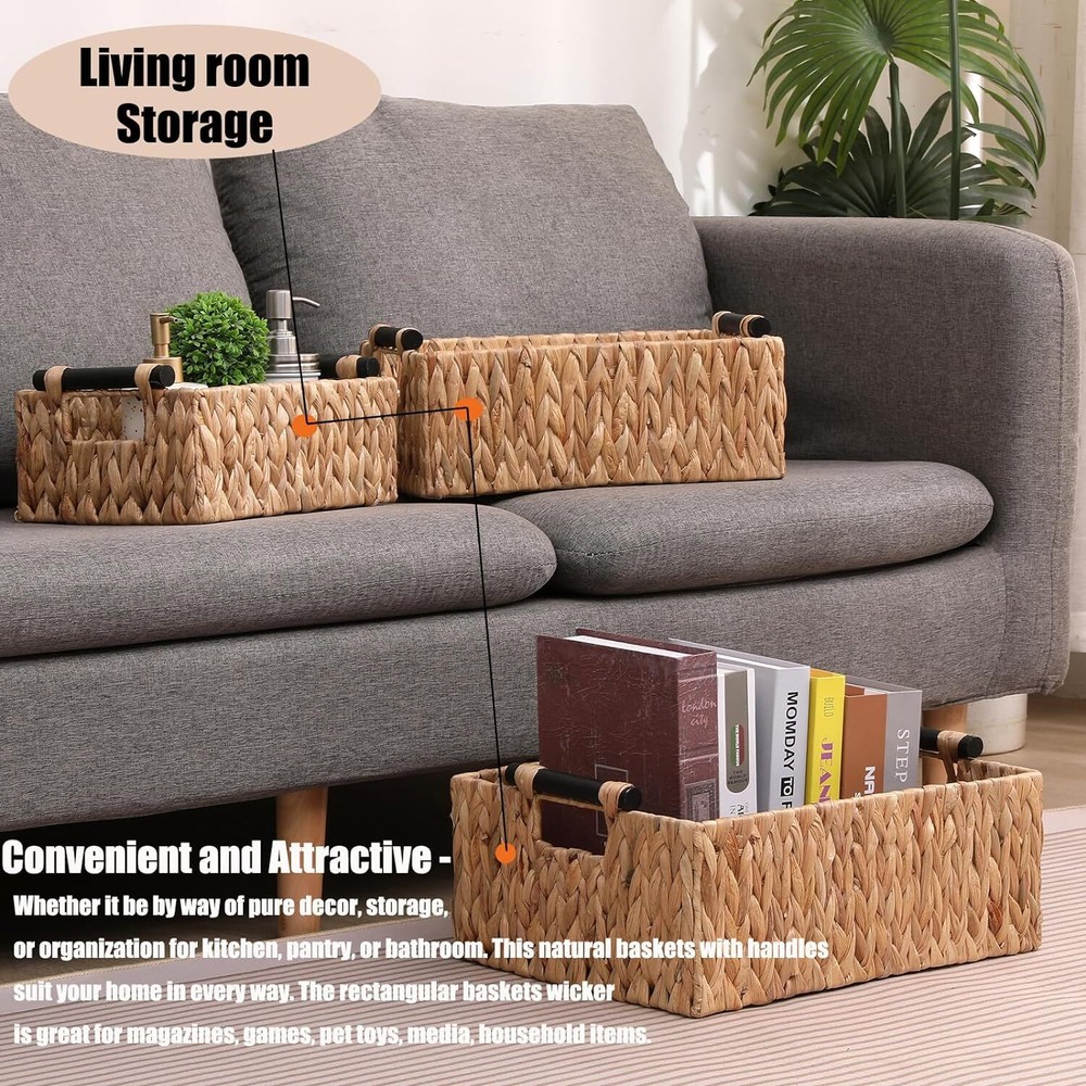 Decorative Nested Crates Wicker Storage Basket,Hand-Woven Water Hyacinth...