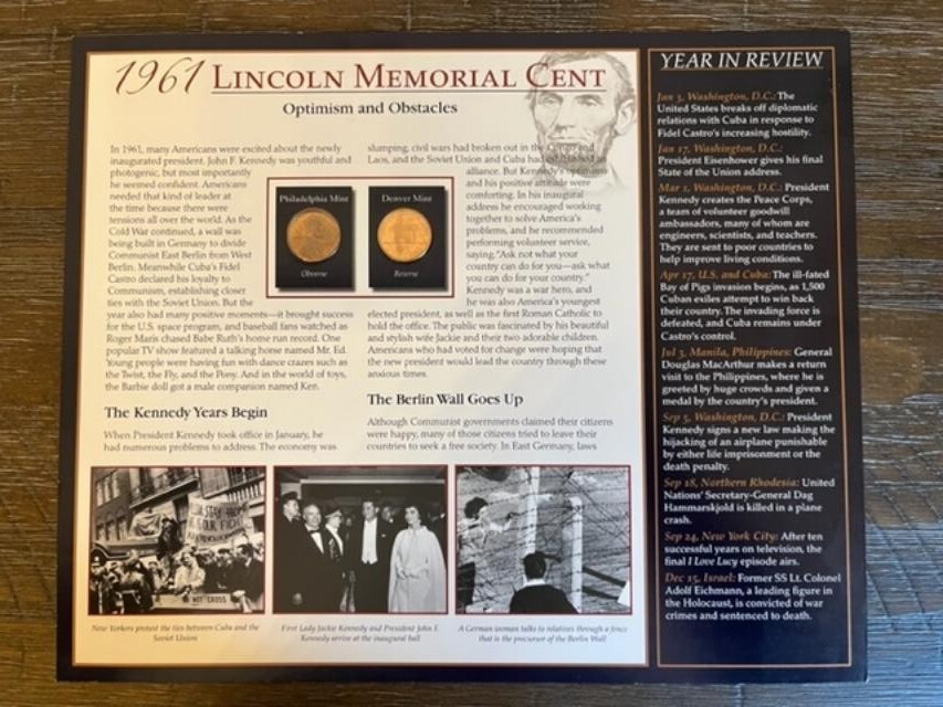 BRADFORD AUTHENTICATED 1961 LINCOLN MEMORIAL CENT PANEL