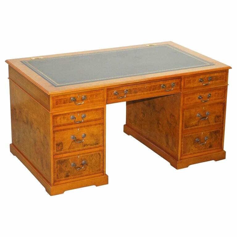 BURR WALNUT PARTNER DESK SPECIALLY DESIGNED TO HIDE & HOUSE COMPUTER EQUIPMENT
