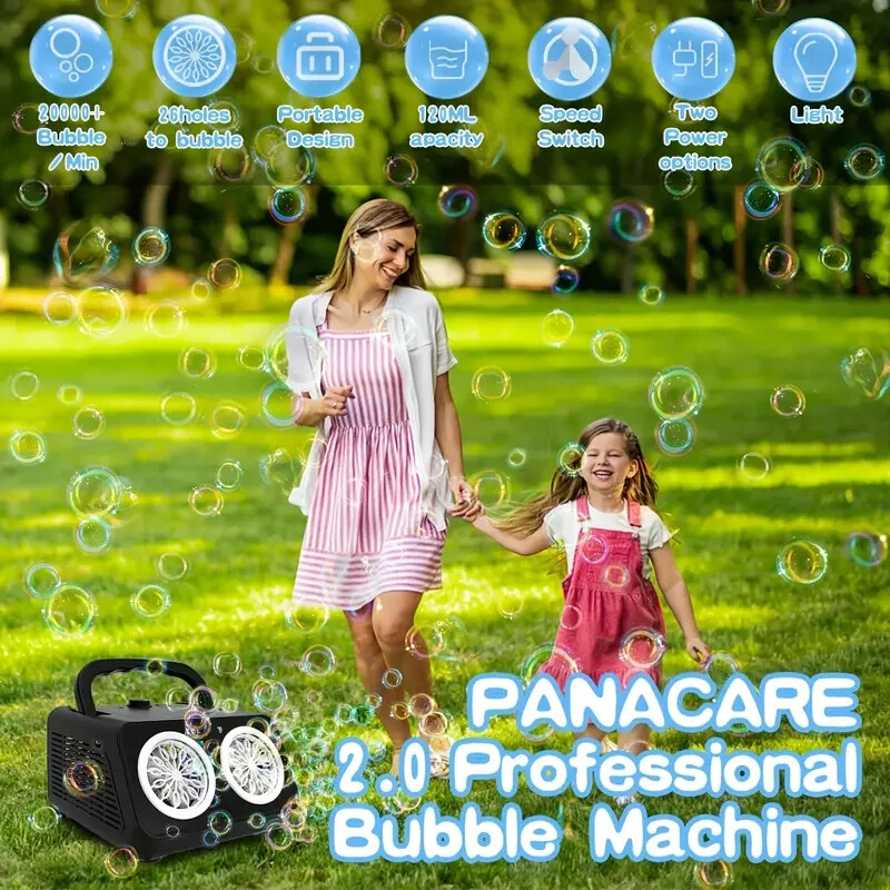 Automatic Bubble Machine, Bubble Blower With 2 Fans 20000+Bubbles Per/Min
