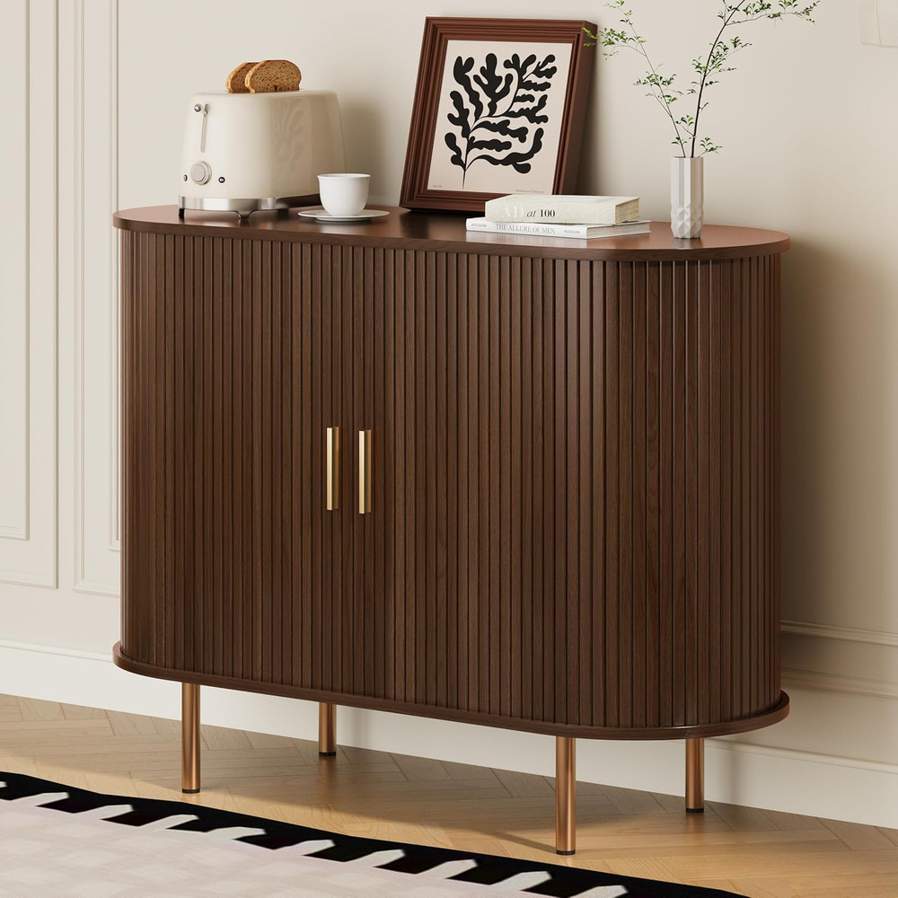 DHH Sideboard Buffet Cabinet with Storage,Mid Century Modern Fluted Accent Coffe