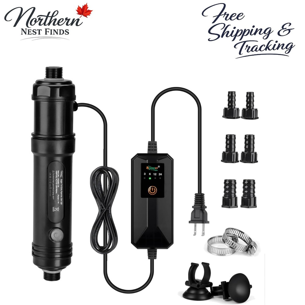 Compact U-V Light for Freshwater & Saltwater Aquariums - 7W with Timer & Shield