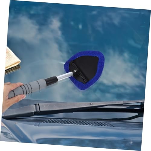 1 Set Windshield Cleaning Brush Adjustable Handle with Triangular Cloth Blue