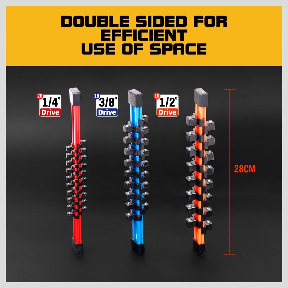 "Double-Sided Socket Organizer 1/4, 3/8 & 1/2 Inch Holders Tool Storage 3PCS "